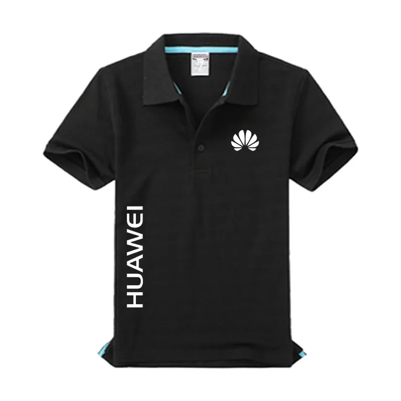 Новая мужская рубашка поло с логотипом HUAWEI, Высококачественная Мужская хлопковая рубашка с коротким рукавом, брендовые майки - Цвет: Черный