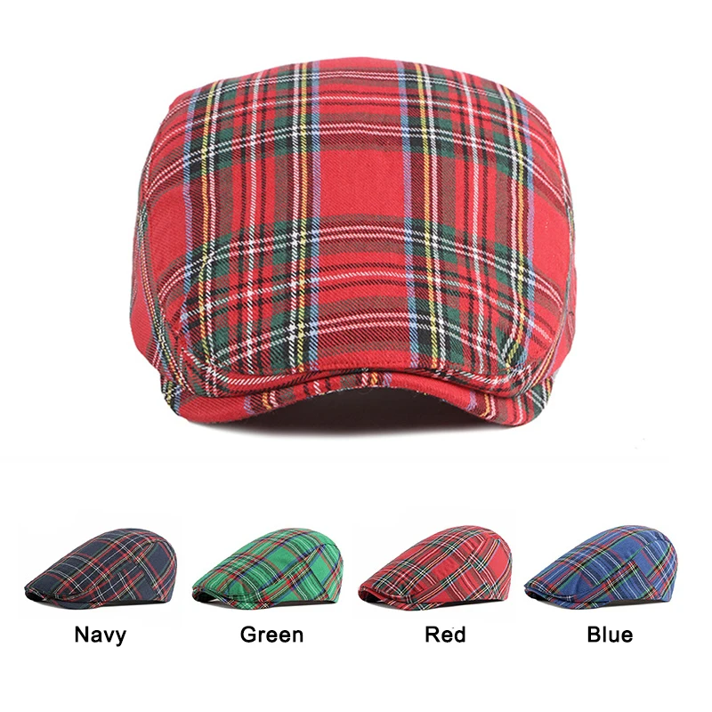 Beret Hat Women Men Spring Summer Plaid Visors