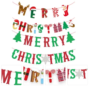 

1 Set 2 Pcs Christmas Elk Banners MERRY CHRISTMAS Buntings (Red Green)