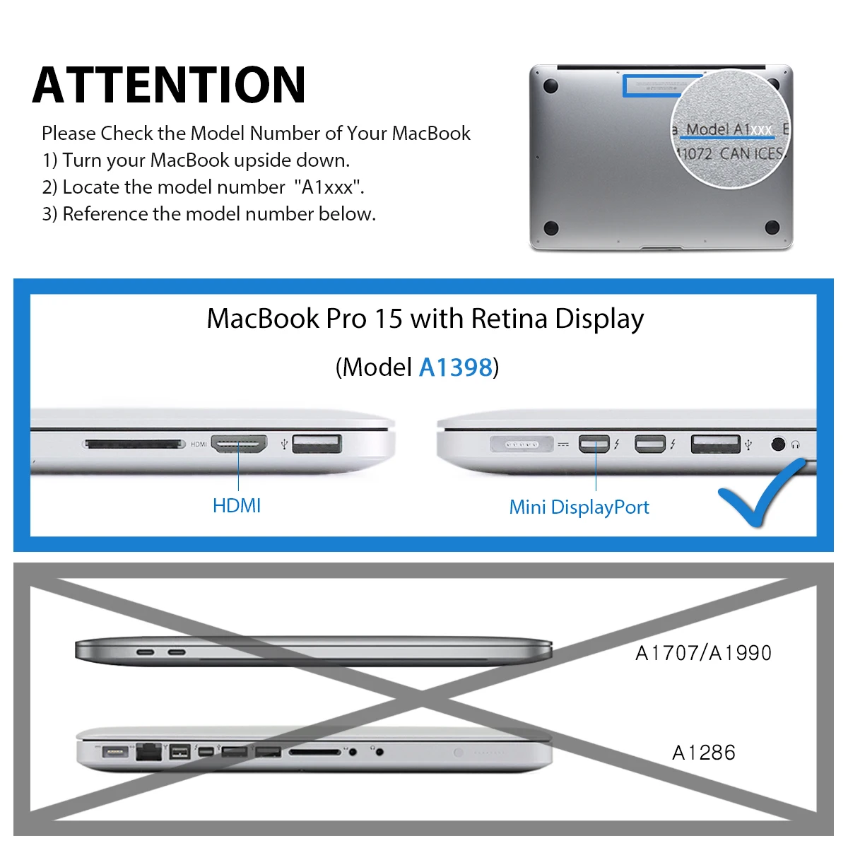 Чехол для ноутбука MacBook Pro(retina, 15 дюймов, Mid 2012 до Mid)-модель A1398, поставляется с крышкой клавиатуры и разъемами для портов