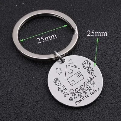 Stick Family Spanish Familia Feliz Keychain Custom Parents and Children Figure Gift for Family House Fashion Simple Bag Charm - Цвет: 4 boys and girl