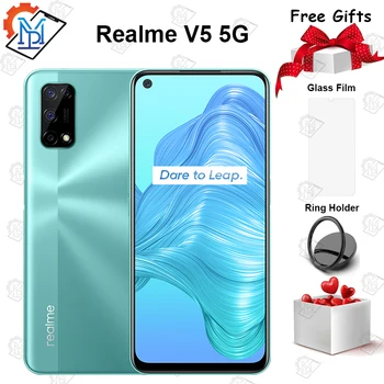 Перейти на Алиэкспресс и купить Оригинальный Realme V5 5G мобильный телефон 6,5 дюймов 6 ГБ 128 Dimensity 720 Android 10 5000 мА/ч, Батарея 48MP Quad Camera Smartpone
