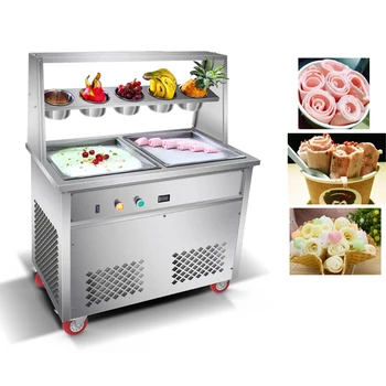 

2020 Commercial Stainless Steel Double Flat Pan Fried Ice Cream Machine, Thailand Fry Yogurt Ice Cream Roll Machine