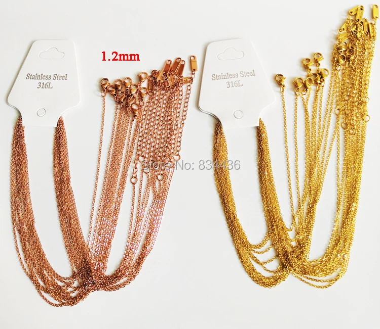 10pcs/lot 1.2mm thin 5cm Extender Adjustable Rose Gold Color 316L stainless steel necklaces cuban Link chains women jewelries