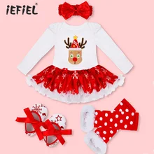 Одежда для новорожденных девочек; комбинезон; Первые Рождественские костюмы; Детский комбинезон для маленьких девочек с рождественской елкой, оленем, Санта Клаусом