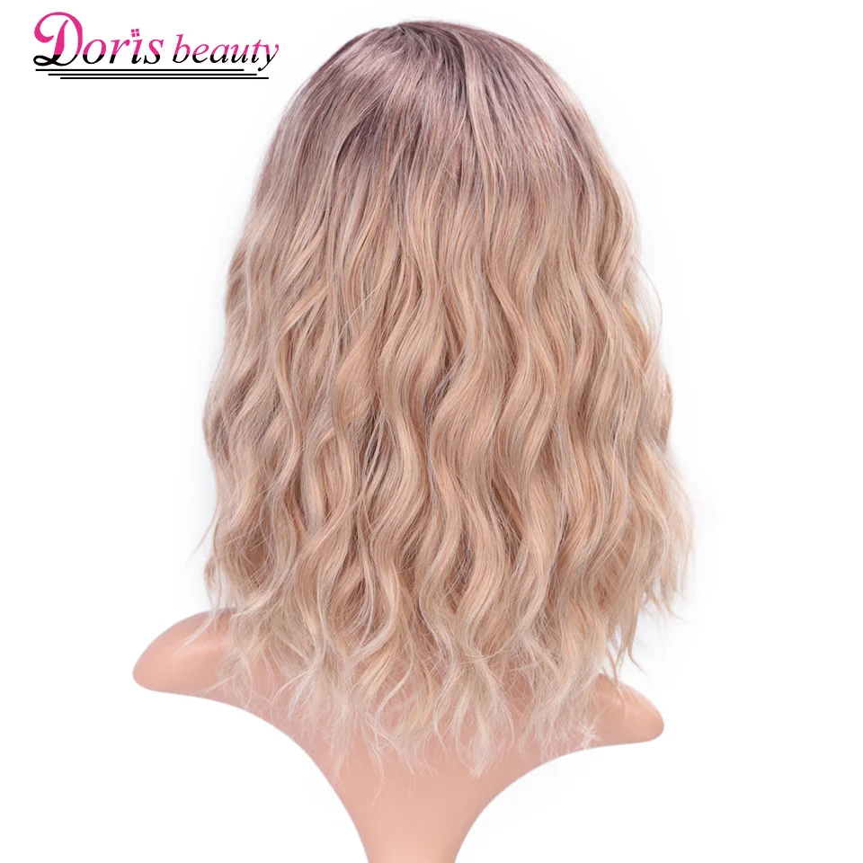 Doris BEAUTY Ombre Blonde короткий парик волна воды синтетические парики для женщин розовый фиолетовый серый красный черный косплей женские накладные волосы