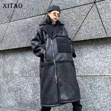 XITAO размера плюс, свободная искусственная кожа, модная новинка, длинный рукав, элегантный маленький свежий карман, пэчворк, миноритарное повседневное пальто XJ2714