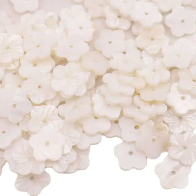

50PCS Carved Natural White Shell Flower Loose Beads Jewelry Making Crafts 8mm 10mm 12mm 14mm