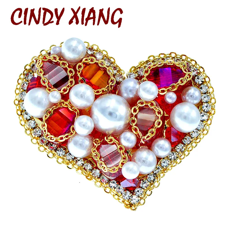 CINDY XIANG Hand Made Crystal Bead Heart Brooches For Women Red Color Rhinestone Brooch Pin High Quality New 2020 | Украшения и