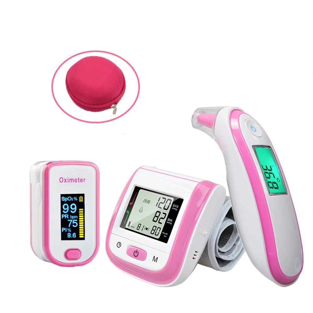 Pink round box Loodom OLED палец пульсоксиметр Детский термометр для контроля кровяного Давление монитор oxmetro de dedo цифровой termometro infravermelh - Цвет: Pink round box