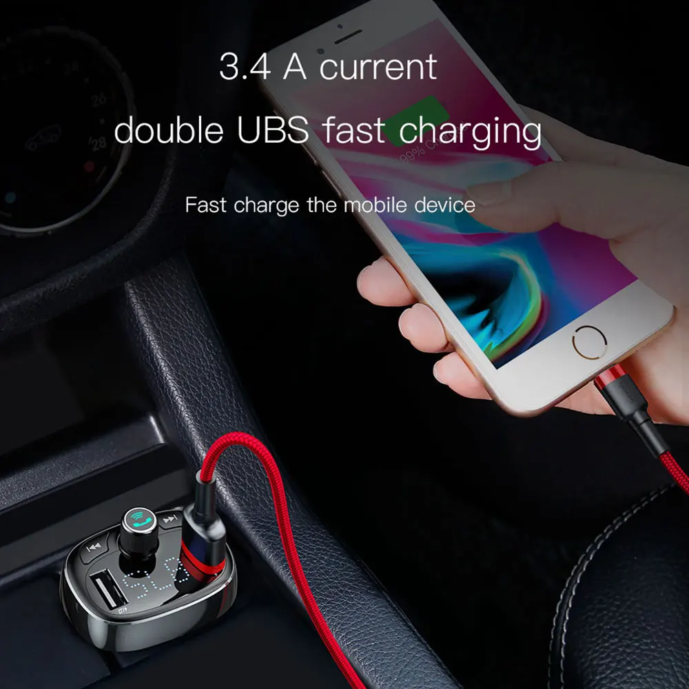 Baseus fm-передатчик модулятор Bluetooth Handsfree автомобильный комплект аудио MP3 музыкальный плеер с 3.4A двойное автомобильное usb-устройство для зарядки телефона