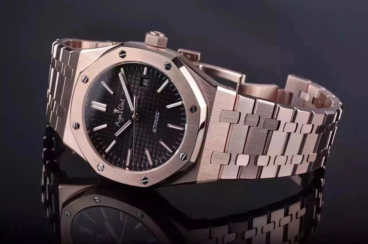 

Luxury Brand New Men Watch Stainless Steel Automatic Mechanical Rose Gold White Black Royal Sapphire Back See Through Oaks AAA+
