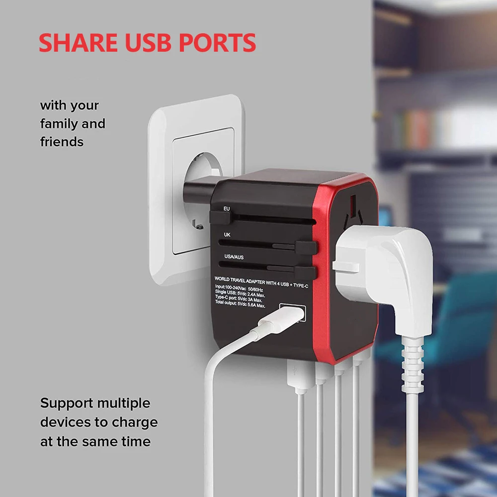 Rdxone дорожный адаптер Международный Универсальный питания все в одном с 5 USB