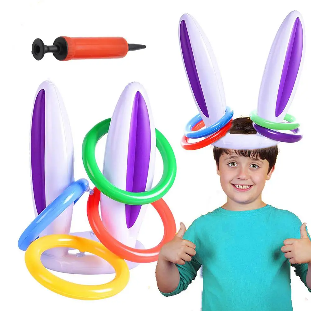 6 Pieces Easter Inflatable Bunny Ears Ring Toss Game Easter Rabbit Ears Ring Toss Games Easter Inflatable Party Supplies with Hand-held Pump and 24 Rings for Family School Indoor Outdoor Toss Game 6 Pieces Easter Inflatable Bunny Ears Ring Toss Game Easter Rabbit Ears Ring Toss Games Easter Inflatable Party Supplies with Hand-held Pump and 24 Rings for Family School Indoor Outdoor Toss Game