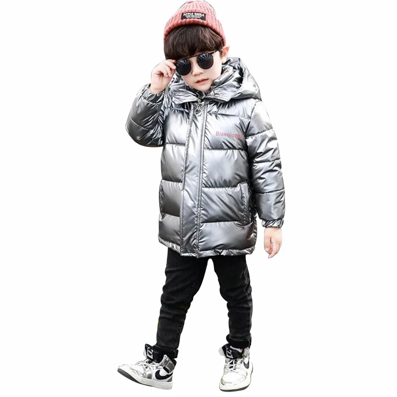 

Rlyaeiz Boys Jackets 2019 Fashion Glossy Silver Red Winter Jackets for Boys Parka Coat Fleece Thickening Warm Overcoat Age 3-11Y