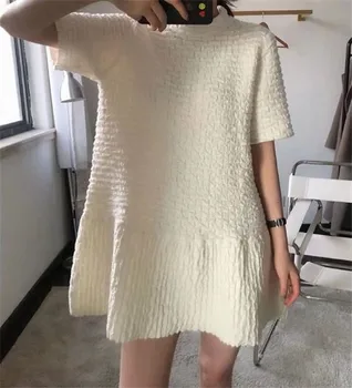 

2020 New Summer Women Dress Casual Fashion Mini Knitted Short Sleeve O-Neck Ruffles White Black Elegant Dresses Streetwear