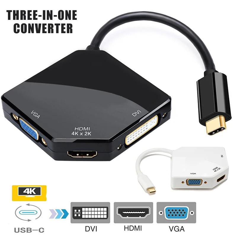 USB-C to HDMI VGA DVI Multiport Adapter Type-C 4K 3-in-1 Multifunction Cable Converter SGA998 | Электроника