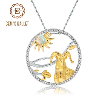 

GEM'S BALLLET Goat 12 Chinese Zodiac Jewelry Natural African Opal Gemstone 925 Sterling Silver Pendant Necklace For Women