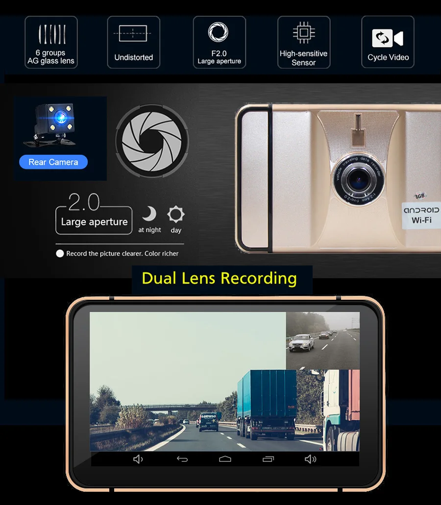 Anfilite 7 дюймов емкостный сенсорный экран Android wifi 1080P регистратор грузового автомобиля двойная камера 512M 8GB Автомобильный видеорегистратор с gps Навигатором