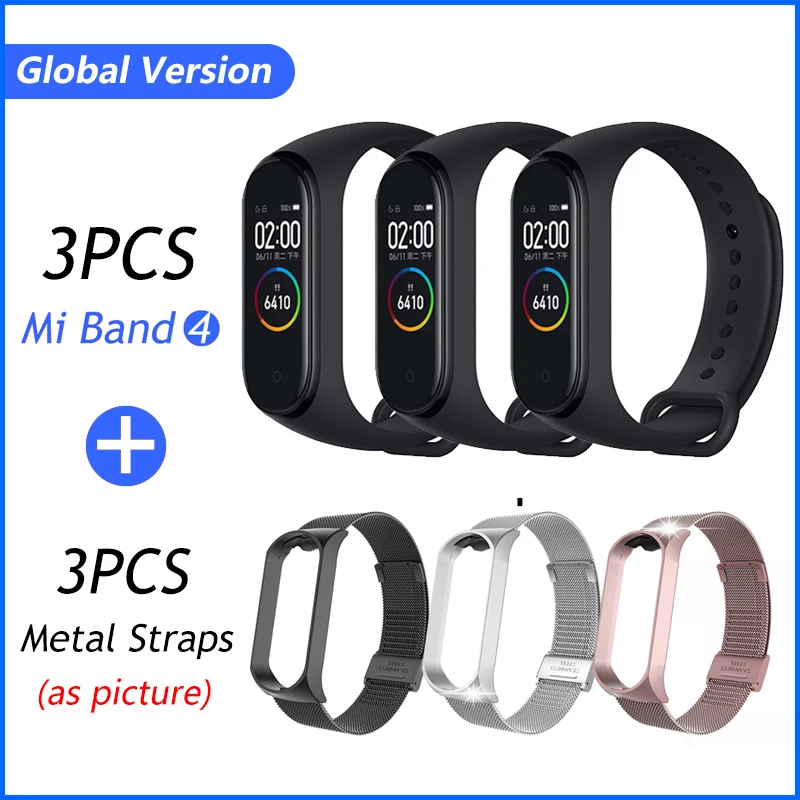 3PCS Band add 3 M. Xiaomi mi-браслет 4 музыкальный смарт-браслет mi Band 4 браслет пульсометр фитнес 135 мАч цветной экран Bluetooth 5,0 браслеты - Цвет: 3PCS Band add 3 M.