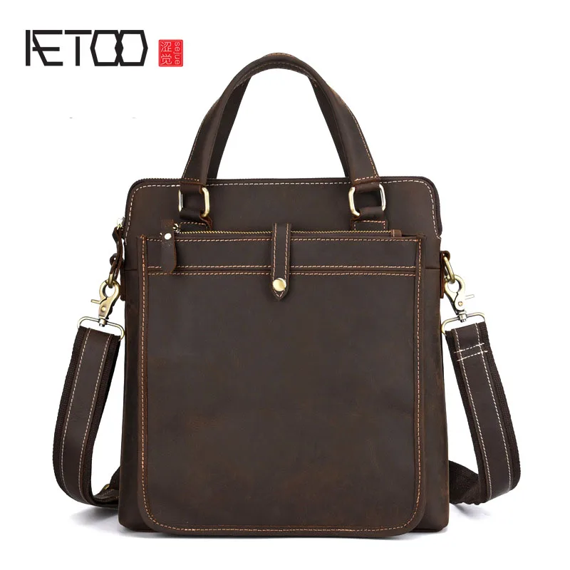 

BJYL Crazy Horse Leather Retro Messenger Man Bag Business Men's Leather Tote Leather Briefcase Shoulder Messenger Bag