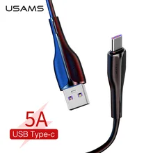 USAMS 5A usb type-C кабель для samsung huawei P30 Pro USB C мобильный телефон Быстрая зарядка зарядный кабель провод для Xiaomi type-C линия