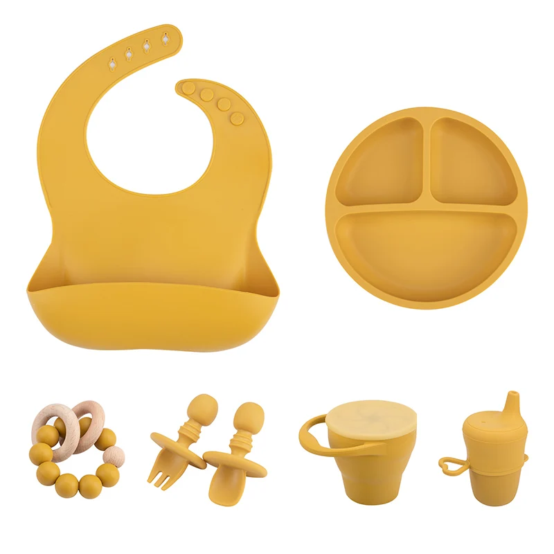 Baby Tableware Bib-Plate-Spoon Feeding-Set Silicone Bpa-Free Kids Child Waterproof