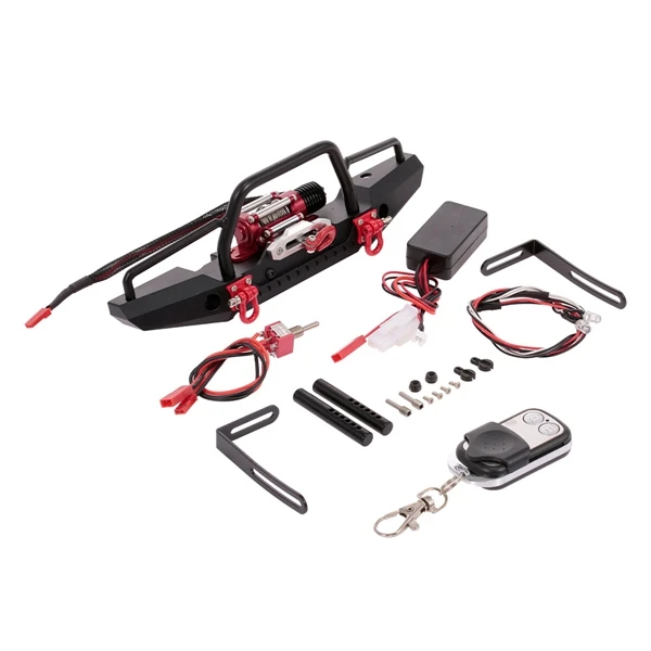 

Bumper Metal with Winch 2 LED Light Remote Controller Receiver for TRX-4 Traxxas Axial SCX10 RC Crawler Car Parts