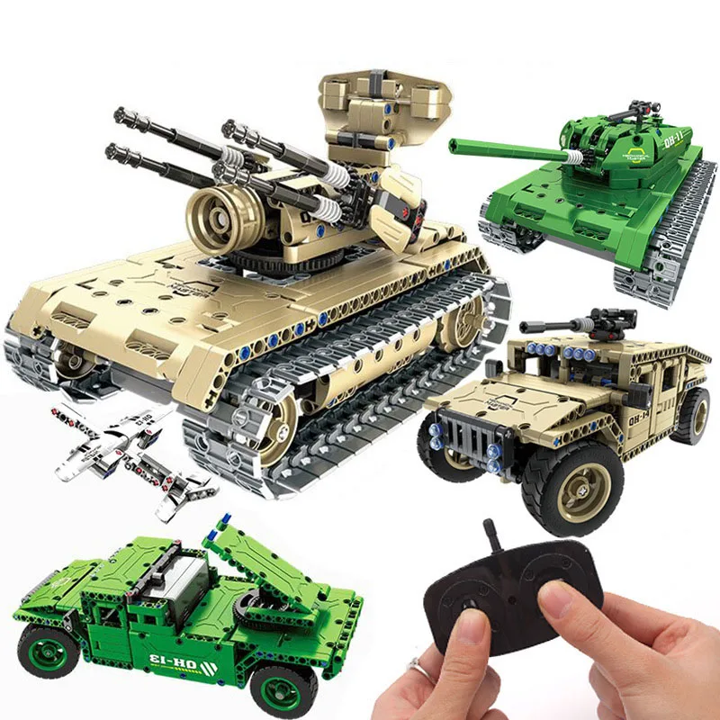 

New Arrival Children Remote Control Tank Model Building Blocks Military Series Electronic Tank Brick Kids Creative Toys Gifts
