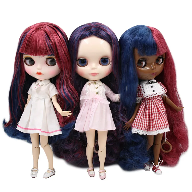 ICY Nude Blyth изготовленная на заказ кукла No. BL6221/12532 синий микс красные волосы 1/6 bjd pullip