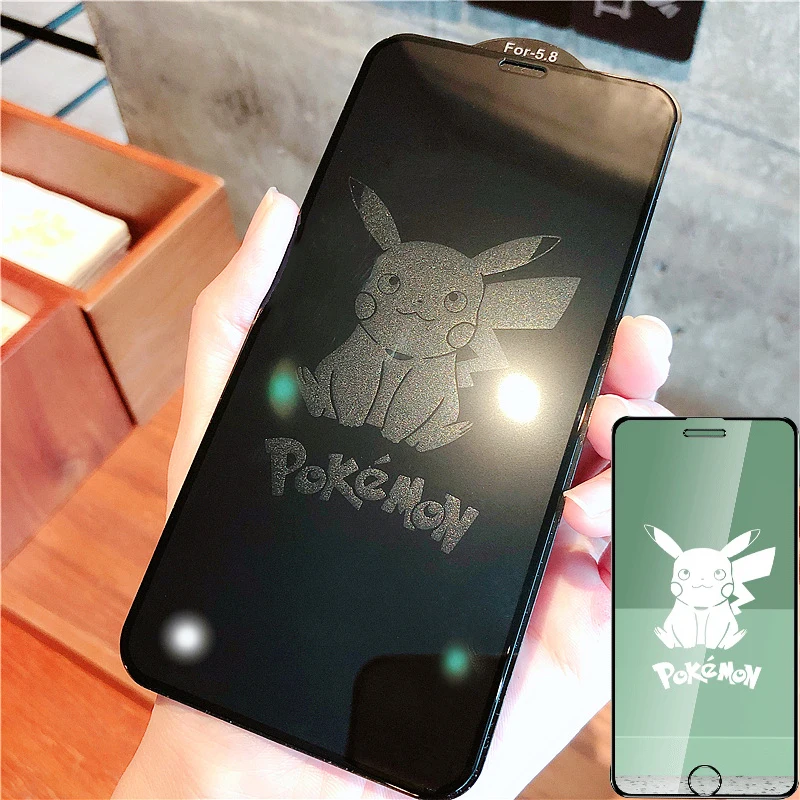 Новая Черная закаленная пленка Pokemon Pikachu для iPhone 13 12 11 Pro Max XR X XS MAX теневая Apple с