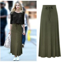 Осенняя трикотажная юбка на шнурке Женская Повседневная Длинная однотонная ребристая свободные юбки зимний женский эластичный пояс юбка Vestidos плюс размер