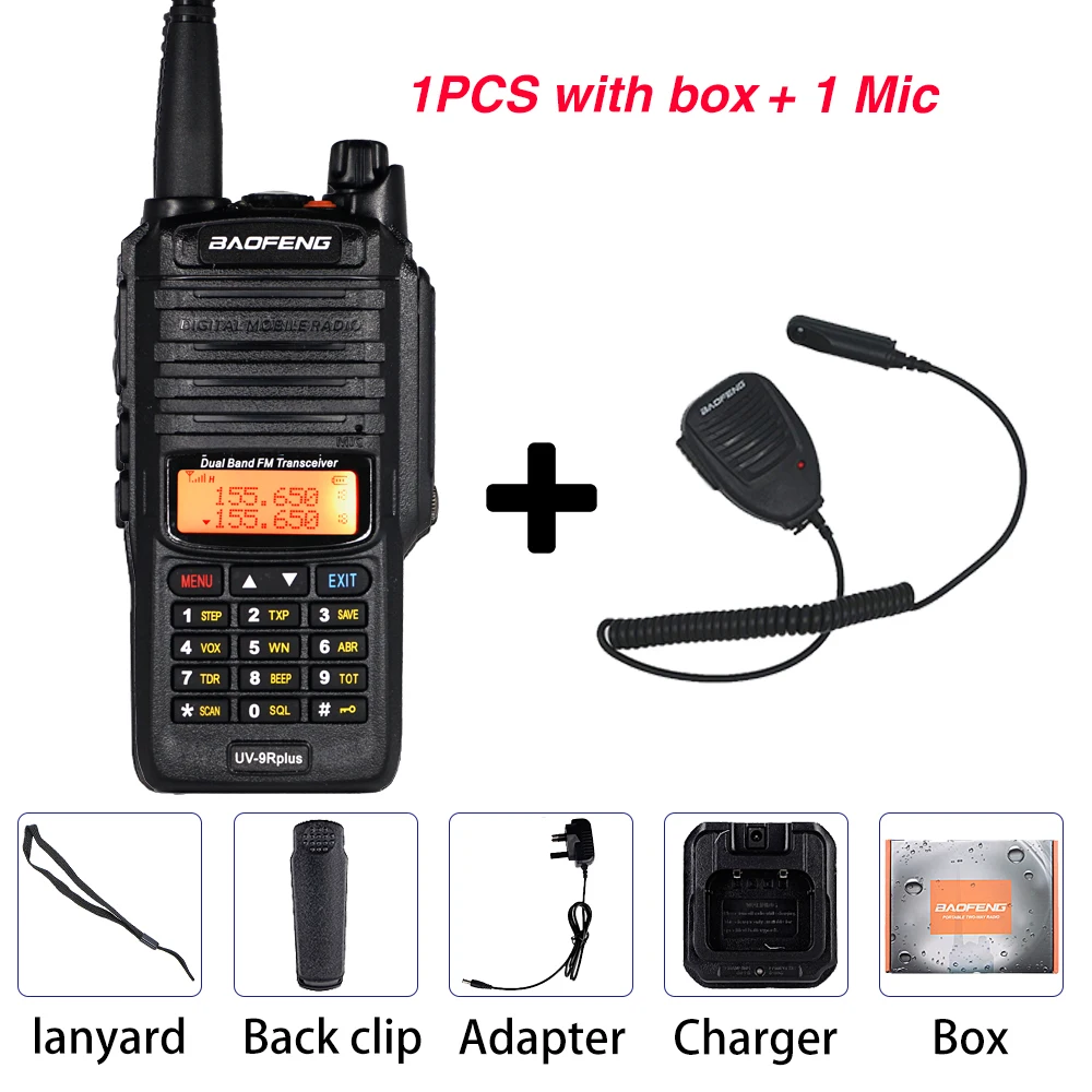 1pc With Microphone 10 Вт Baofeng UV-9R Plus Walkie Talkie IP67 водонепроницаемый двухдиапазонный двухстороннее радио 10 км 9R плюс портативный CB Ham радиоприемники КВ трансивер - Цвет: 1pc With Microphone