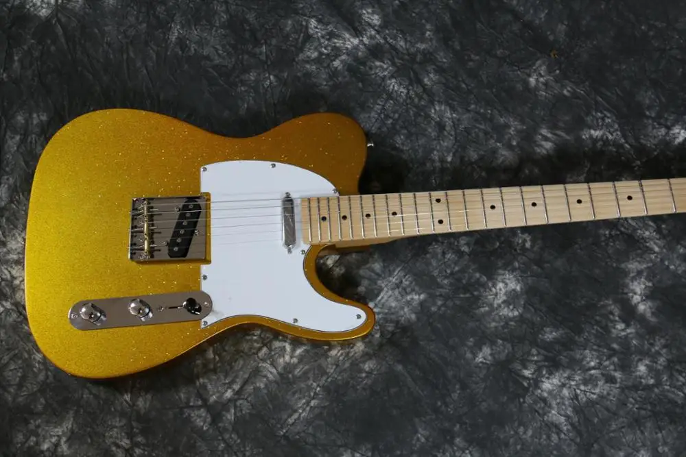 Высококачественная Золотая блестящая гитара ss pickups Кленовая Шея Гитара Электрический хром гитара профессиональная