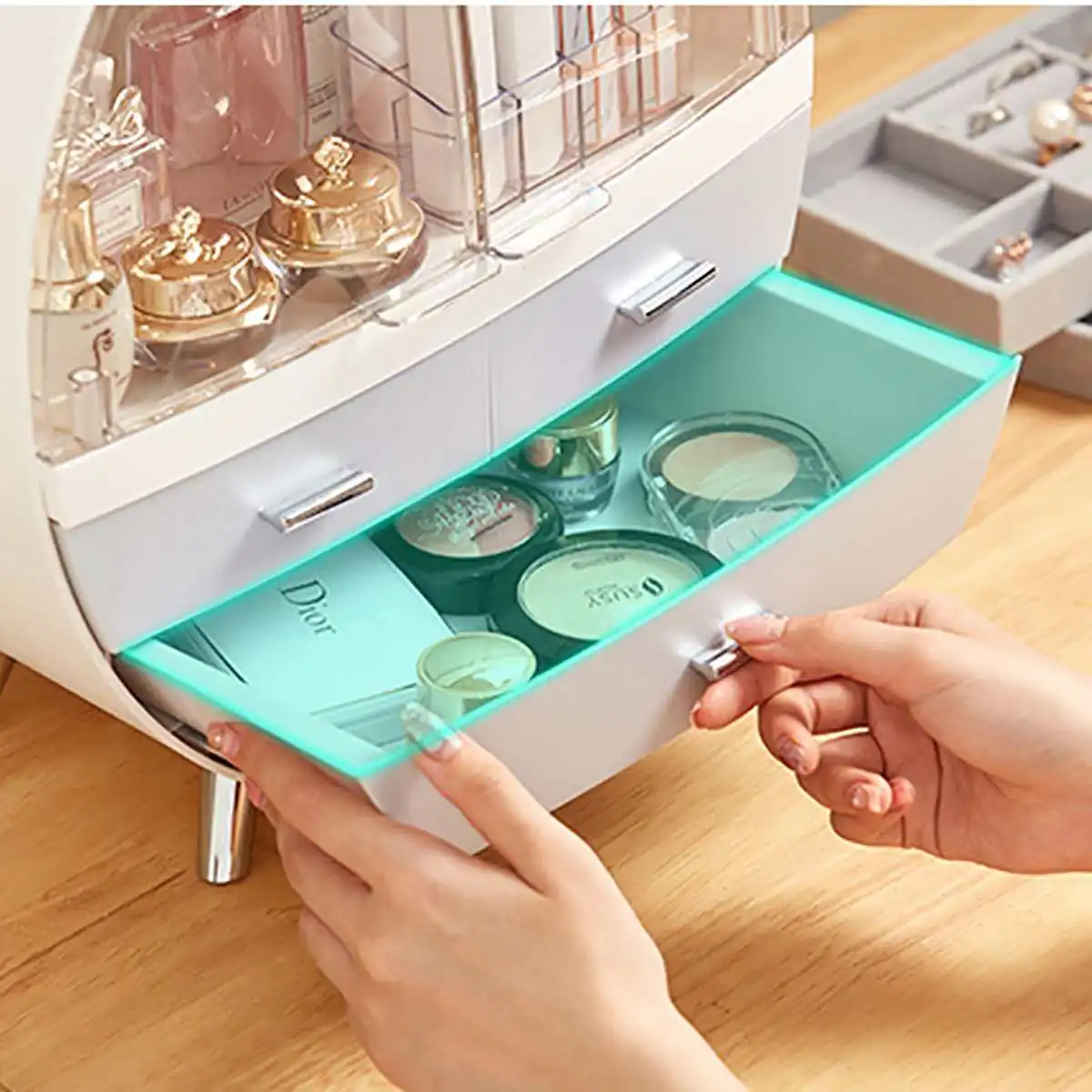 Koreac Style Desktop Cosmetic Storage Box Dresser Container Boxes Makeup Skin Care Jewelry Lipstick Shelf Organizer Case