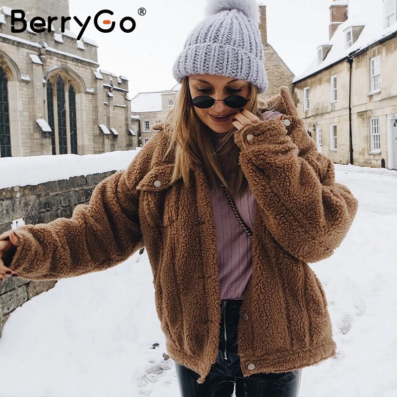 Kopen Berrygo Dikke Pluizige Faux Fur Jas Vrouwen Casual Rits Zachte Vrouwelijke Winter Jassen Uitloper Nep Bontjas Streetwear Dames Jassen