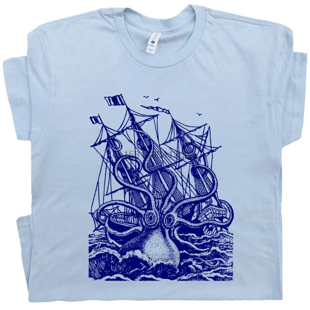 Giant Octopus T Shirt Vintage Sailing The Kraken Sea Creature Squid Tee | Мужская одежда