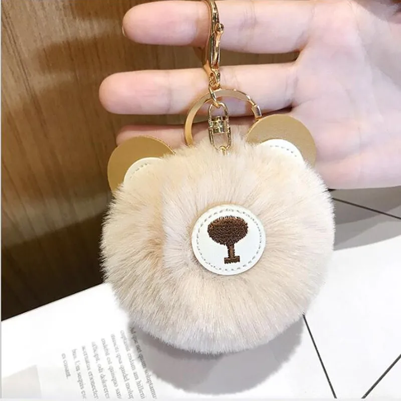 

Cartoon plush bear key ring pink keychain bag decoration cute soft light plush PU toy Animal Cute Gift
