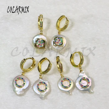 

5 pairs natural pearl earrings rainbow hook earrings dangle earrings crystal geometric beads accessories for women 7192