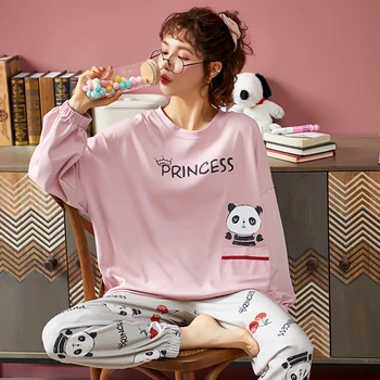 

Cute Sleepwear Pijamas Women Pajamas Set New Thin Pigama Female Long Sleeve Casual Pyjamas Cartoon Printed Homewear