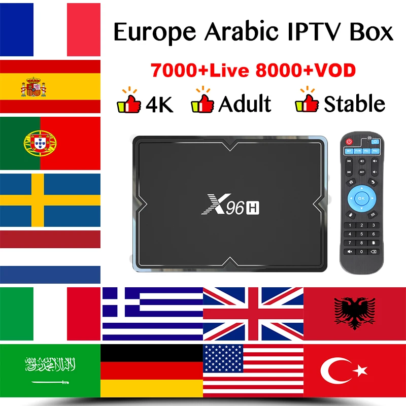 X96H Smart Android tv box+ 1 год IP tv подписка лучший французский бельгийский испанско-португальский Швеция голландский Германия Великобритания италия IP tv box