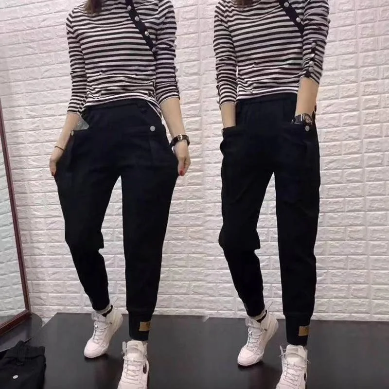 Female New Jeans 2021 Women Spring Autumn Loose Black Jeans Guard Pants Casual Slimming Harlan Daddy Pants Winter Trousers A322 women spring wide leg jeans summer loose daddy pants slim light blue casual trousers clothes korean style new fashion streetwear