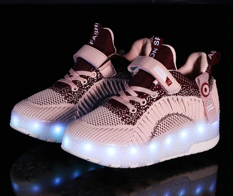 Дети один два колеса светящиеся кроссовки Серый Розовый Светодиодный светильник роликовые коньки обувь дети Led обувь для мальчиков и девочек usb зарядка
