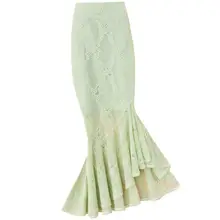 Асимметричная кружевная юбка рыбий хвост с высокой талией, женская летняя облегающая юбка-русалка, Офисная Женская юбка размера плюс 4XL