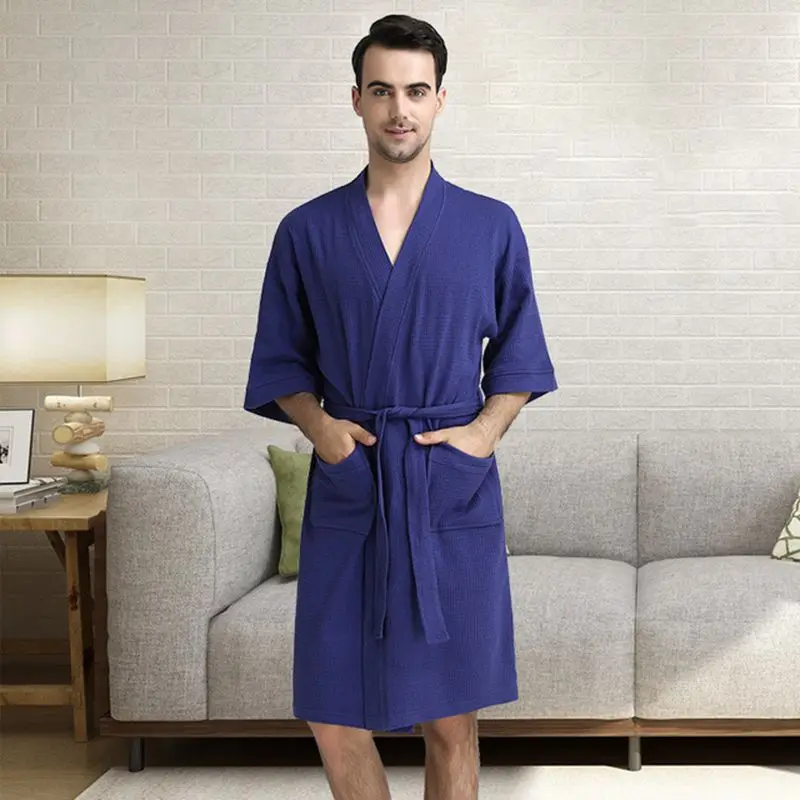 men navy blue Ночная рубашка, парная Пижама, парящая одежда, халаст Банни, кружевная ночная сорочка, полотенце, банные халаты, мужской модный халат - Цвет: men navy blue