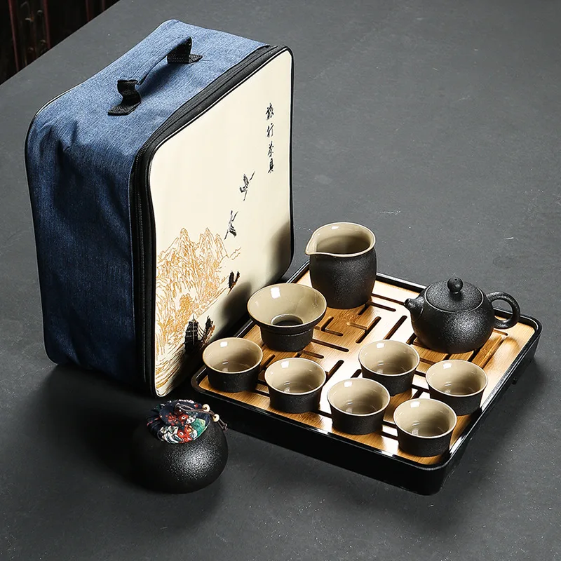 

Black Pottery Kung Fu Tea Set Combo 1 Pot of Four Cup Portable Travel Tea Set Ceramic Gift Wholesale Customizable Logo