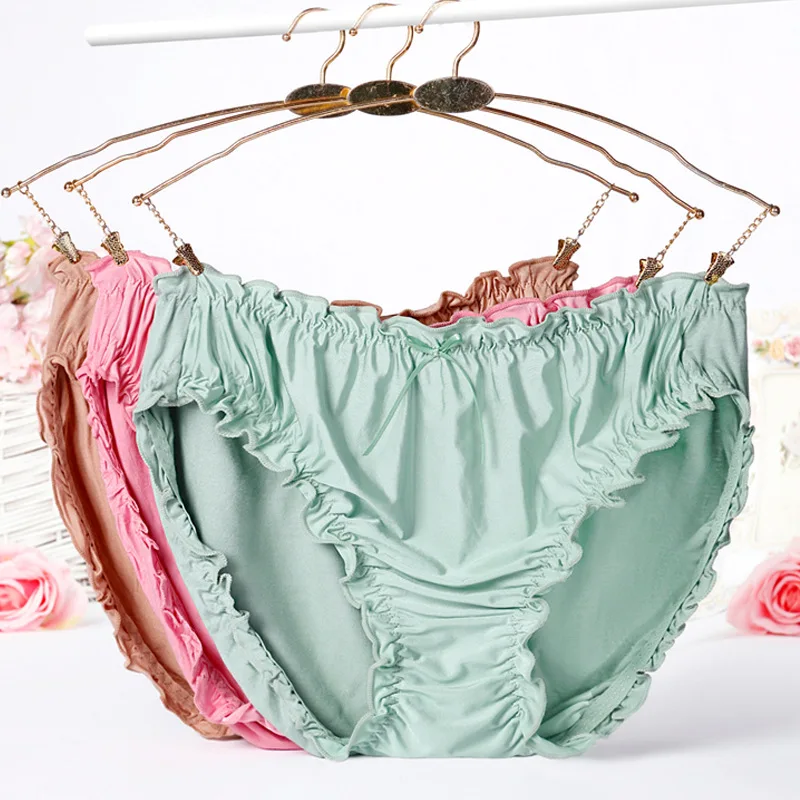 

Women´s Cotton Panties Large Size Sexy Thin Bow Ruffle Breathable Sweet Cute Modal Cotton Briefs Female Underwear Plus Size