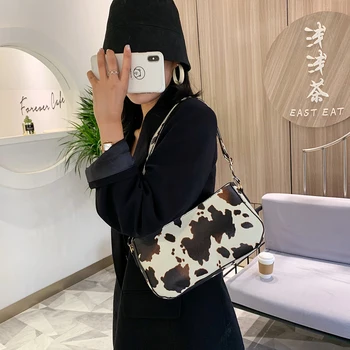 

Youth Ladies Simple Versatile Bag Fashion Cow Milk Printed Women Shoulder Bag PU Travel Square Crossbody Handbag