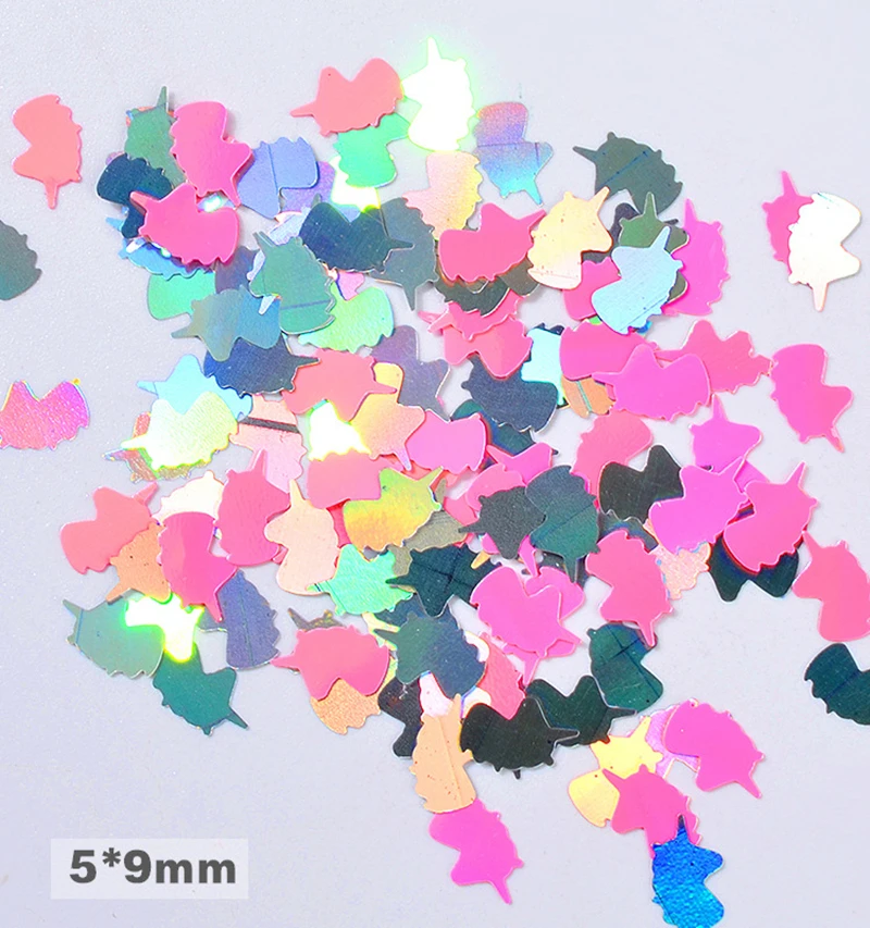 1g/pot, 8mm Unicorn Shapes Sequins, Iridescent Rainbow Shining Slices 3D nail art glitters paillettes