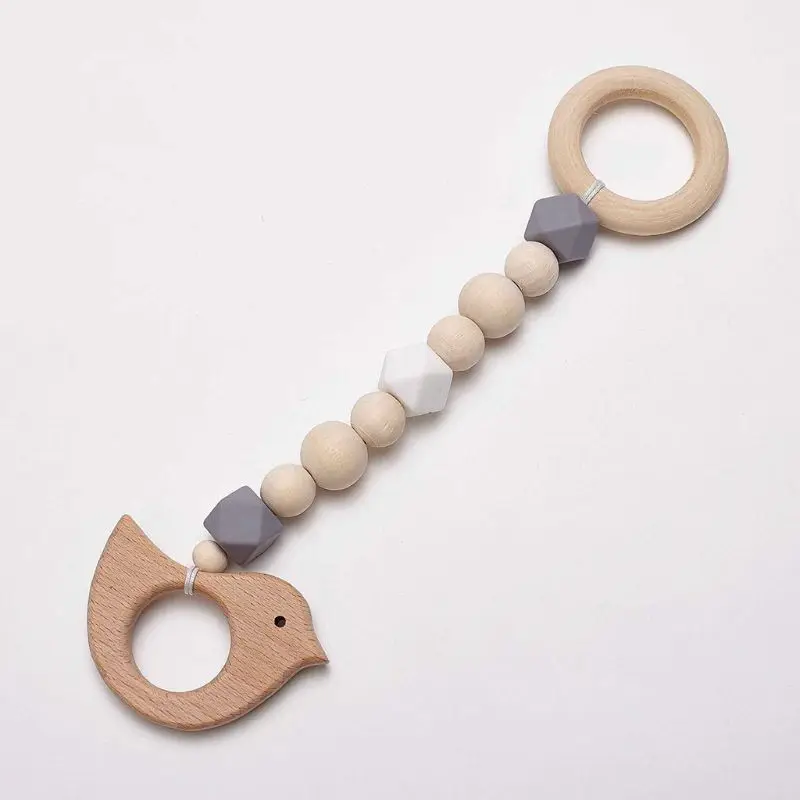 Baby Wooden Teether Molar Bracelet Animal Shaped Pendant Teething Toy